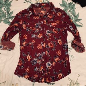 Fashion Nova Roll Sleeve Button Down Floral Shirt